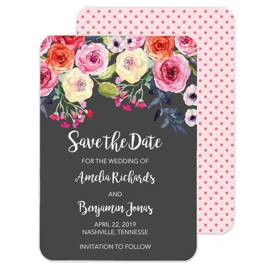 Charcoal Watercolor Roses Save the Date Announcements